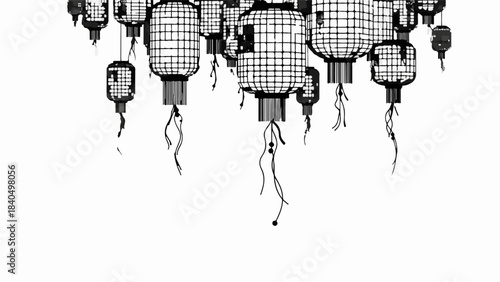 Festive paper lanterns hanging in a whimsical arrangement, creating a magical ambiance.