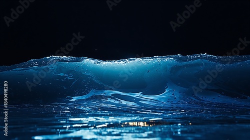 Fototapeta Naklejka Na Ścianę i Meble -  Close up of a dark blue wave crashing in the ocean at night