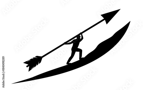 Man pushing arrow up a steep incline symbolizing growth and achievement
