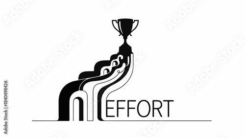 Ascending lines leading to a trophy, symbolizing achievement through sustained effort and success.