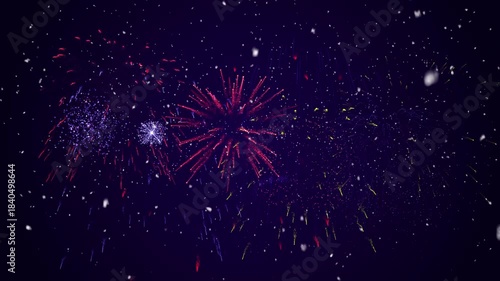 Snow Fireworks Alpha matte flickering Happy New Year Christmas snowflakes. Celebration New Year. 3D animation