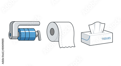 Bathroom Hygiene Essentials - Toilet Paper, Tissues, and Dispenser.