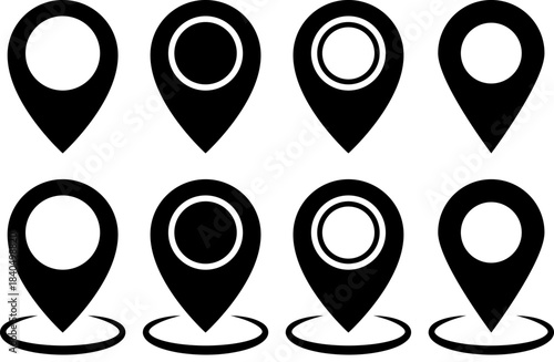 Collection of diverse black and white location pin icons