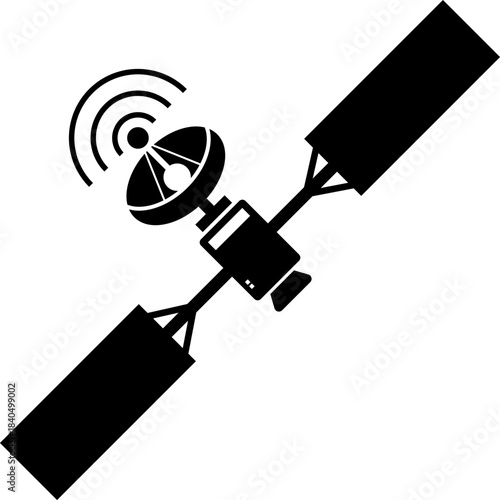 Silhouette of a satellite transmitting signals