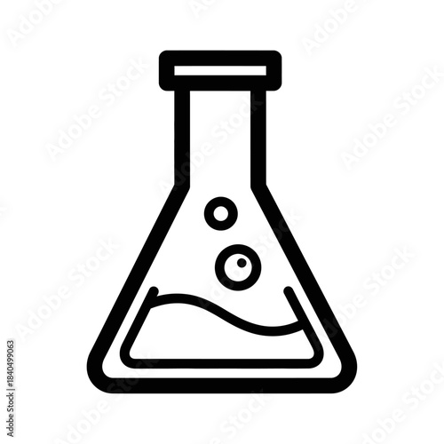 Black and White Outline of a Laboratory Erlenmeyer Flask with Bubbles.