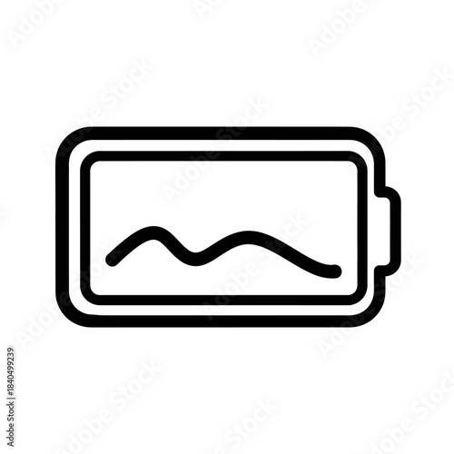 Black Outline Battery Icon with Wavy Line Indicating Low Charge.