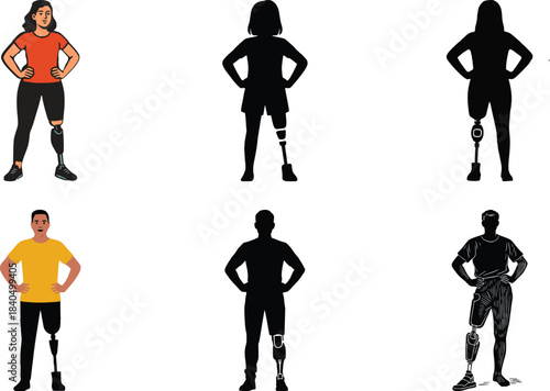 Confident Standing Figure with Prosthetic Leg | Clean Solid Silhouette I Inclusive Accessibility Art Silhouette Vector | Adaptive Mobility Figure Illustration
