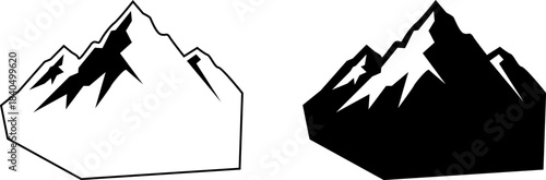 Stylized mountain peaks in outline and silhouette