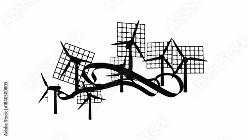 Clean energy concept with wind turbines and solar panels symbolizing environmental sustainability.