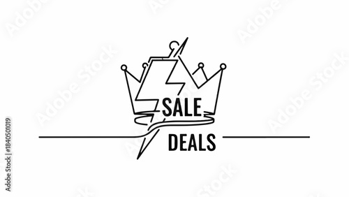 Dynamic lightning bolt striking a crown with "SALE DEALS" text, symbolizing powerful discounts and offers.