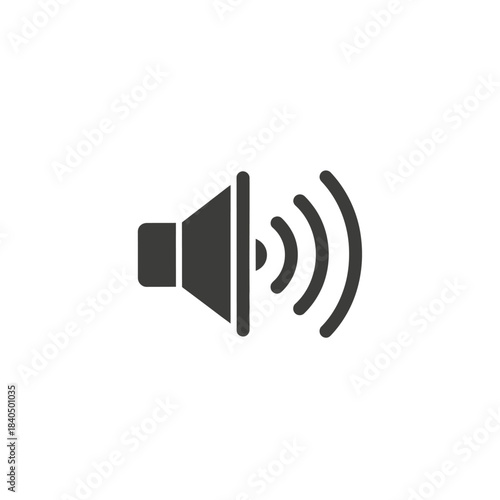 Minimalist dark gray speaker icon with three curved sound waves, representing high volume or audio output.