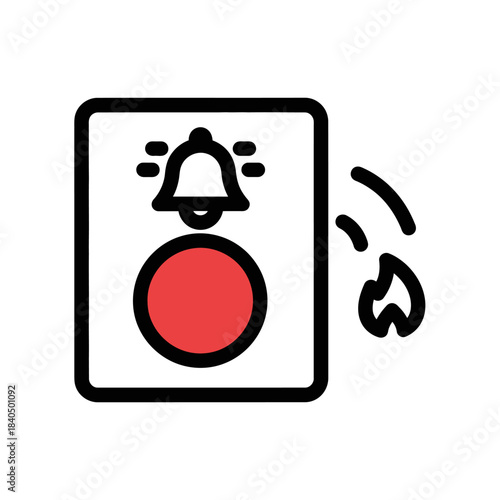 Minimalist doorbell icon with a prominent red push button and a ringing bell symbol, indicating activation.
