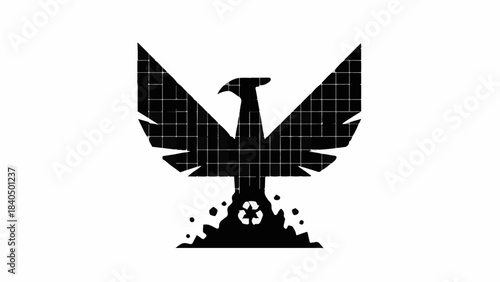 Phoenix rising from recycled materials, symbolizing rebirth and sustainability