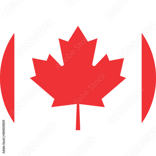 canada flag in a circle, round icon with red maple leaf vector illustration
