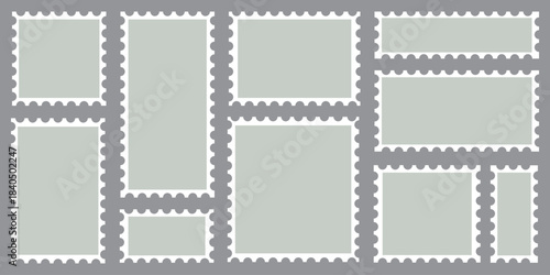 Blank set of postage stamps. Postage stamp frames. Postage shape borders. Vector illustration.