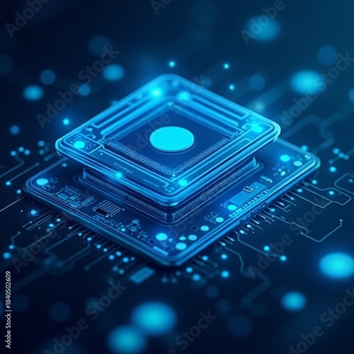 AI generated Vivid depiction of advanced computing components and rapid data transmission