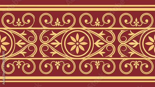 Seamless Ornate Vector Decorative Border or Repeating Pattern in Gold and Maroon