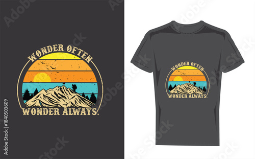 Retro Sunset T-Shirt Design - "Wander Always Wander Often"