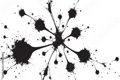 Abstract Black Ink Splatter Explosion on White Background