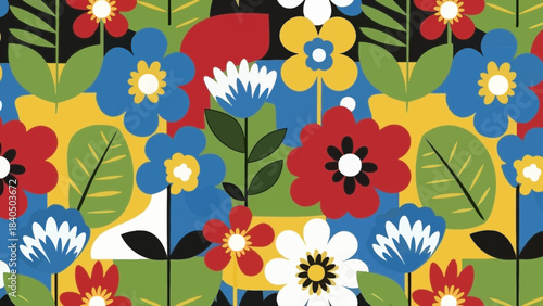 Vibrant Floral Pattern: A captivating seamless pattern bursts with an array of vividly colored flowers and foliage, evoking a sense of joy and vitality.