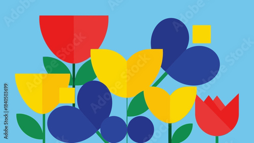 Floral Harmony: A vibrant array of abstract flowers, blooming in a symphony of shapes and hues, brings a modern artistic sensibility to botanical beauty. 