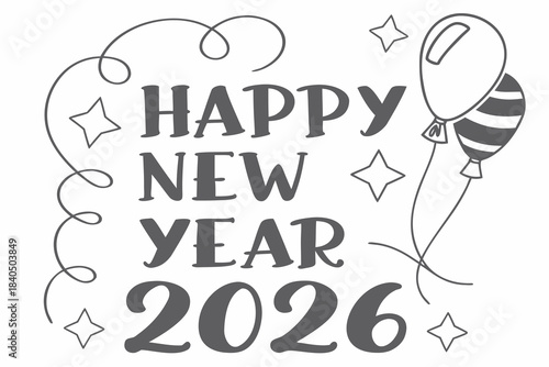 Minimalist 3D Black Typography 'Happy New Year 2026' on White Wall