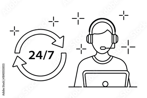 24/7 Customer Support Service Agent Headset Icon Vector 
