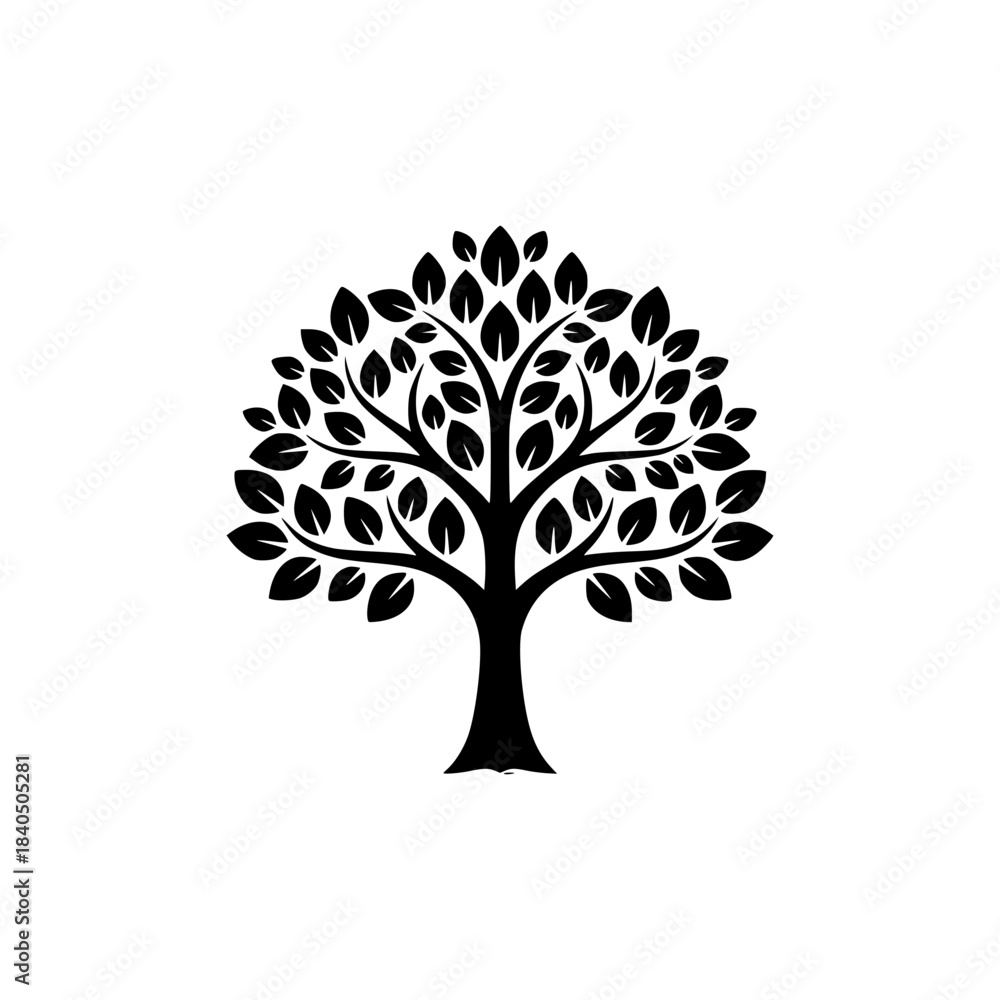 Obraz premium Majestic tree silhouette vector showcasing a lush canopy and strong trunk for environmental concepts