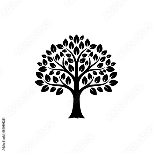 Majestic tree silhouette vector showcasing a lush canopy and strong trunk for environmental concepts