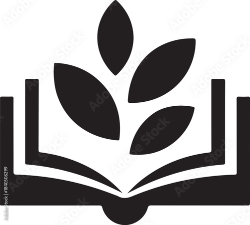 Open book with growing plant symbol representing education and growth
