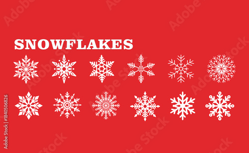 Snowflakes Typography with Decorative Winter Snowflake Illustrations