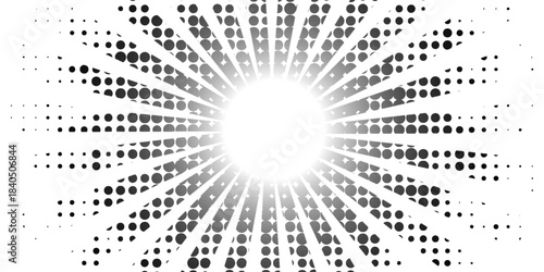 Halftone gradient sun rays pattern. Abstract halftone color dots background. Red pop art, comic small dots. star rays halftone poster. shine, explosion