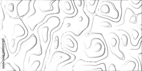 Abstract topographic contour map pattern with smooth, flowing black and white lines on a white background, ideal for design, data visualization, or artistic backgrounds