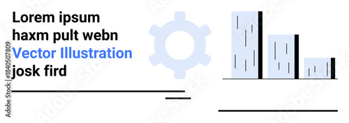Business analytics, data visualization, process management, technology solutions, workflow optimization, marketing strategies. Gear icon and bar chart graphic. Business analytics and data
