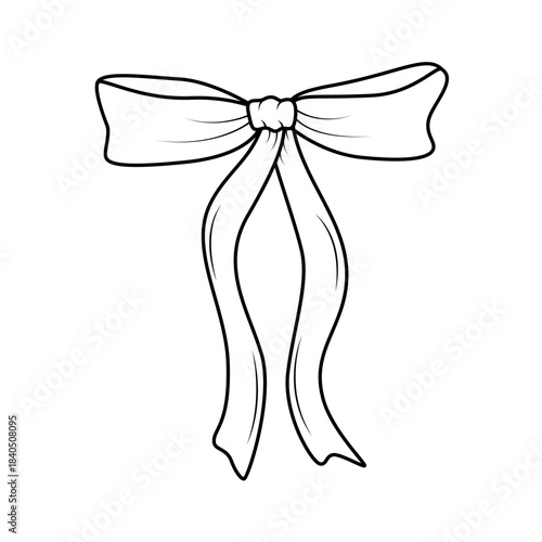 Tied bow with ribbon vector illustration. Cartoon bow doodle style, outline sketch. Isolated on white.