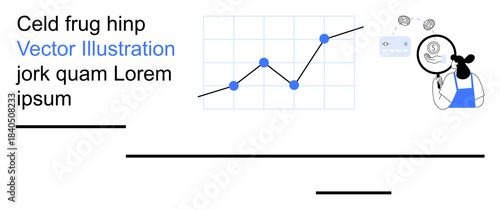 Data analysis, business growth, market insights, analytics tools, creative design, strategy ion. A line chart with a cartoon character. Business growth and data analysis concept