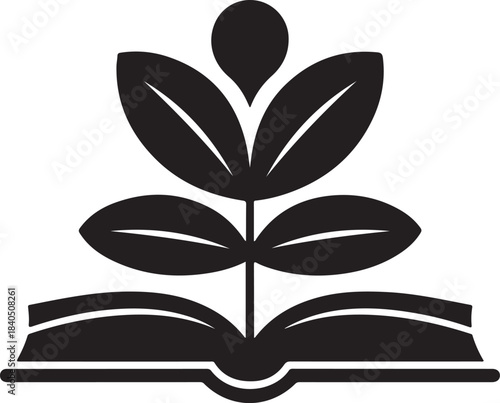 Open book with a plant growing from its pages symbolizing growth and knowledge