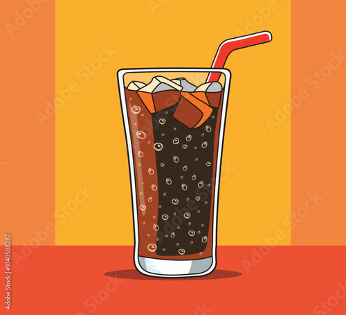 glass of Cola with ice illustration