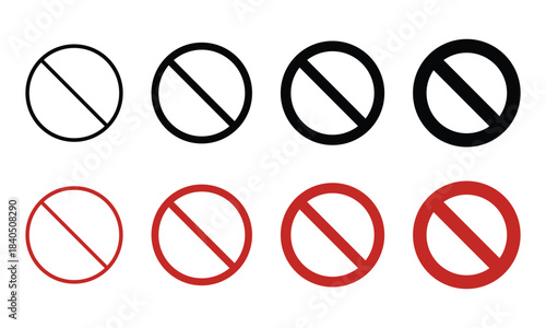 No symbol prohibition sign illustration. Red circle with diagonal slash, general ban icon, empty no entry symbol vector. Universal prohibition graphic for warning, safety. Red circle.