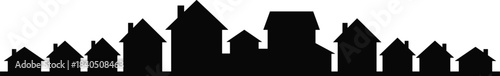 city, skyline, neighborhood, houses, residential, silhouette, real estate, urban, town, street, architecture, suburb, building, horizon, property, landscape, vector, black, background, illustration