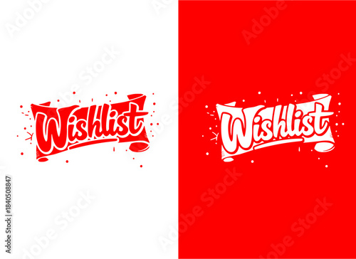 Festive Wishlist Scroll , Elegant red and white vector of a festive wishlist scroll ribbon, curled edge lines, clean minimal ribbon, no background.