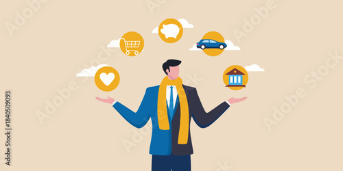 Balancing life s priorities a man juggles finances home love and aspirations