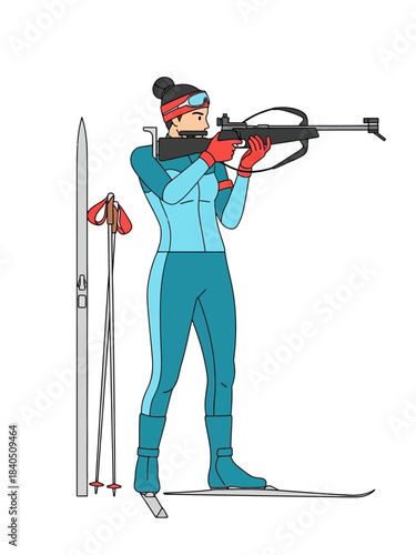 A woman is practicing shooting using a sniper rifle, vector illustration