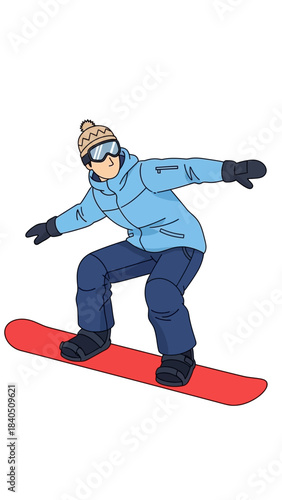 Cartoon vector illustration of a boy snowboarder jumping isolated on a white background for winter sports fun