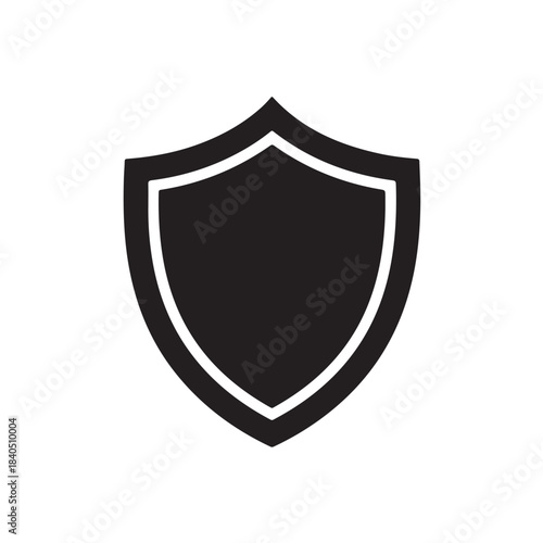 Shield Icon in Simple Flat Design with Black Color on White Background for Security Logo
