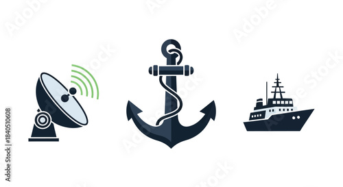 Maritime Icons - Radar, Anchor, and Ship Symbols for Nautical Themes.