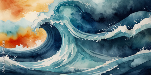 Beautiful soft blue sea water, ocean wave background. Soft blue and white hand printed creative marble texture ocean background.	