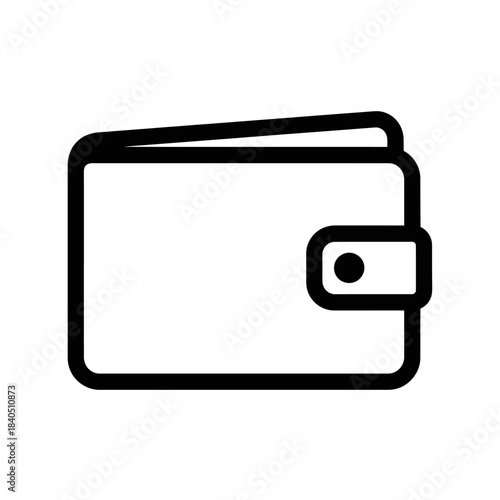 Minimalist Black and White Wallet Icon with Flap and Button Closure.