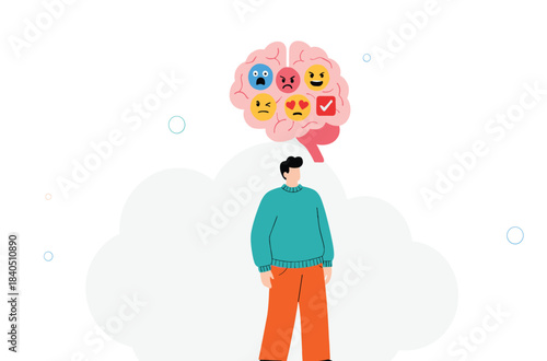 Emotional Brain Vector Illustration Representing Mental Health Psychology Mood Swings and Effective Emotion Management Concept.