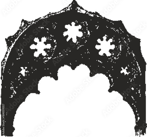 Ornate Gothic Architectural Tracery Detail, Medieval Arch Pattern in Classic Vintage Engraving Style, Historical Decorative Stone Carving